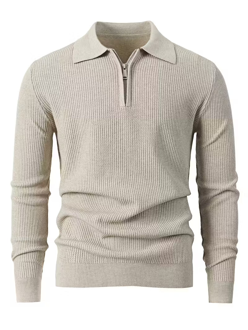 Blake | Ribbed Knit Quarter Zip Polo Sweater Gray