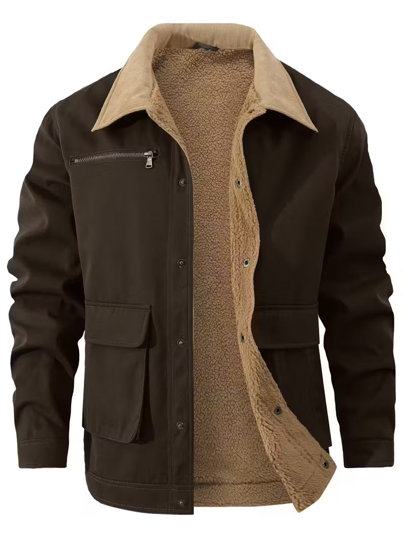 Cliff | Utility Cargo Jacket Olive Sherpa Lined