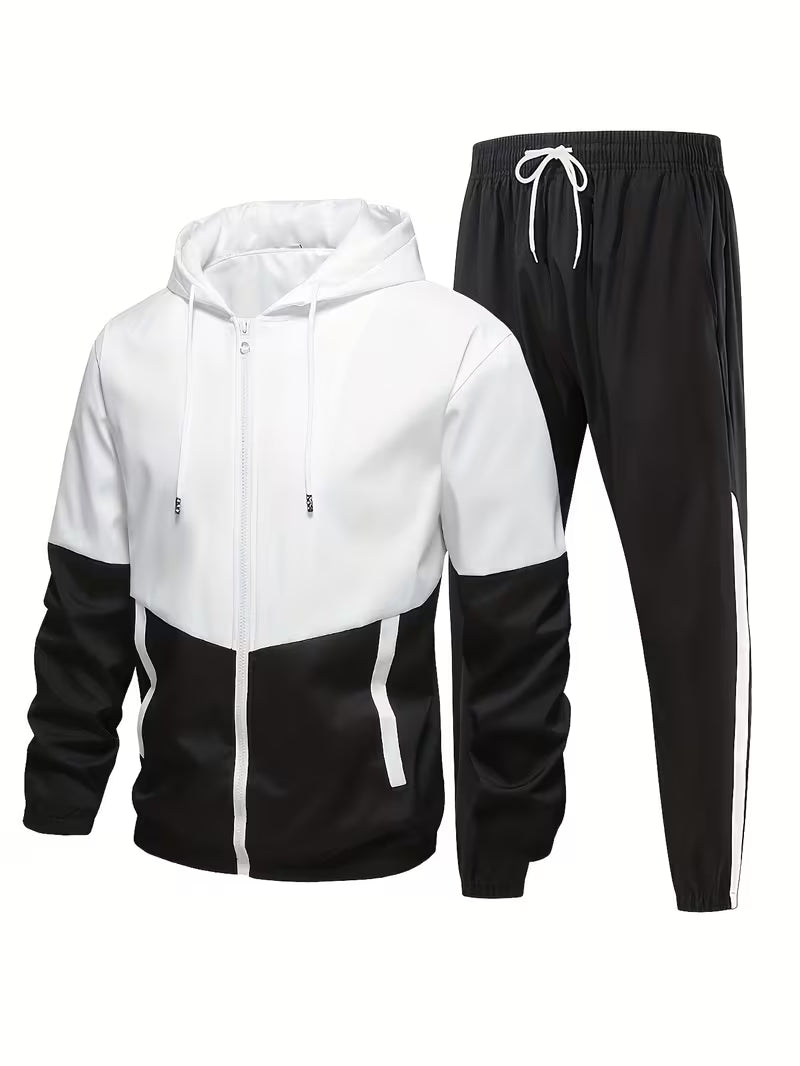 Shaw | Colorblock Zip Up Hoodie Tracksuit White Green