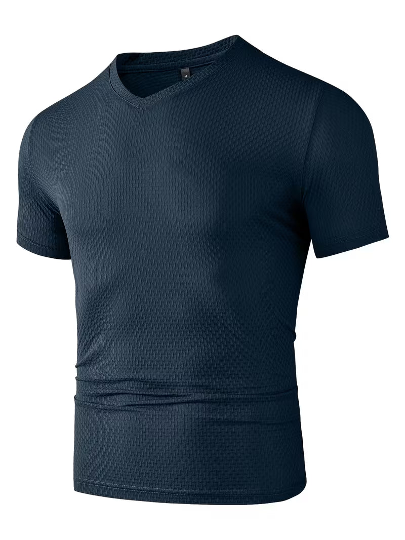 Blake | Textured V Neck Mens T Shirt Cream Short Sleeve