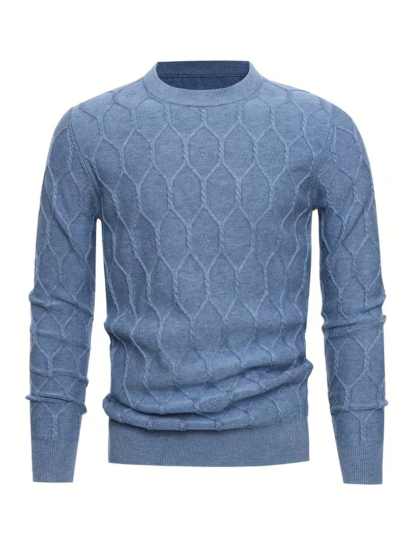 Tate | Cable Knit Sweater Navy Crew Neck
