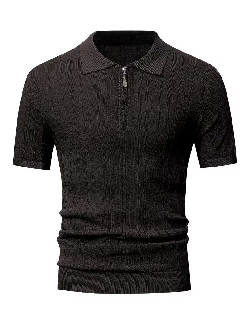 Theo | Ribbed Zip Polo White Short Sleeve