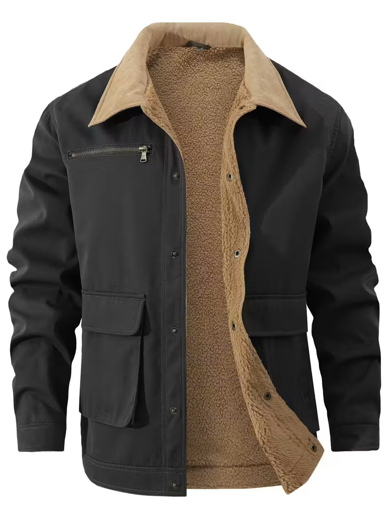 Cliff | Utility Cargo Jacket Olive Sherpa Lined