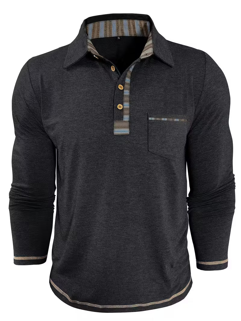 Jack | Casual Henley Polo Shirt Beige Striped Pocket