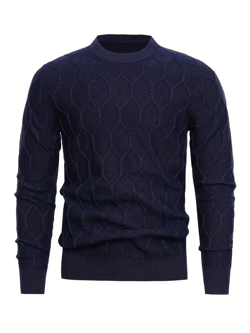 Tate | Cable Knit Sweater Navy Crew Neck