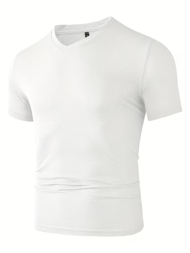 Blake | Textured V Neck Mens T Shirt Cream Short Sleeve