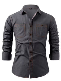 Vance | Mens Button Up Shirt Light Blue Long Sleeve Pocket Detail