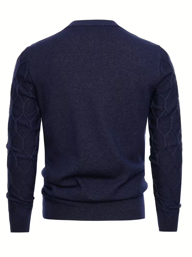 Tate | Cable Knit Sweater Navy Crew Neck