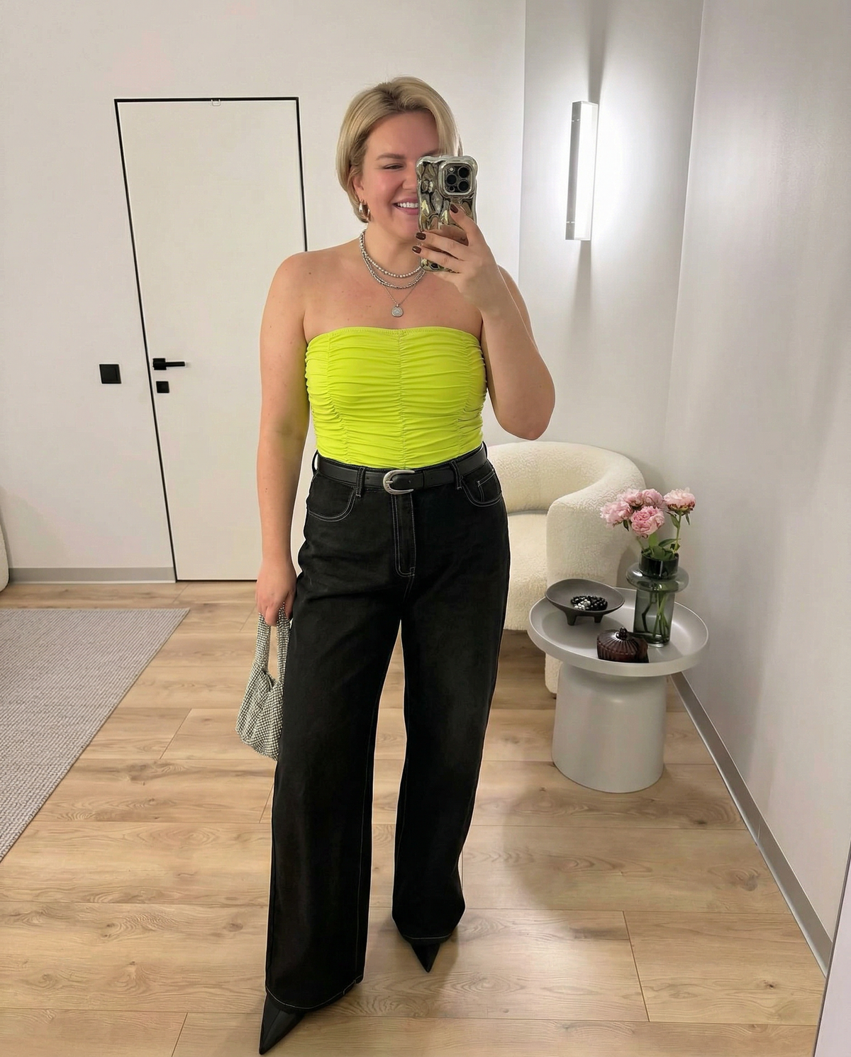 Viola | Ruched Tube Bodysuit Lime Green Strapless