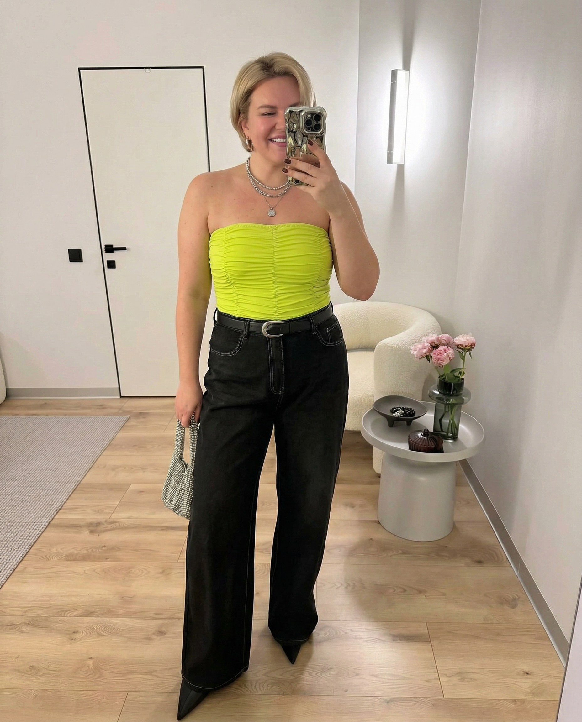 Viola | Ruched Tube Bodysuit Lime Green Strapless