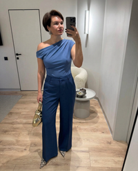 Vera | Cowl Neck Bodysuit Blue Sleeveless