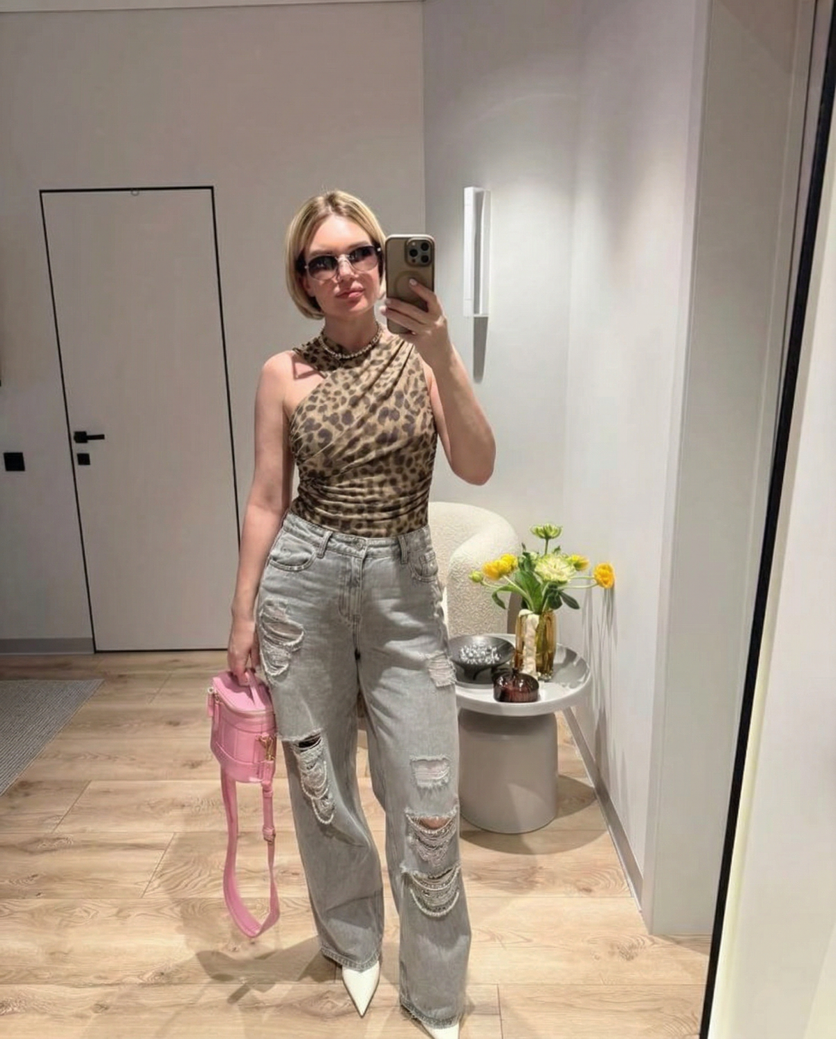 Viola | Ruched Leopard Print Bodysuit Cream Sleeveless