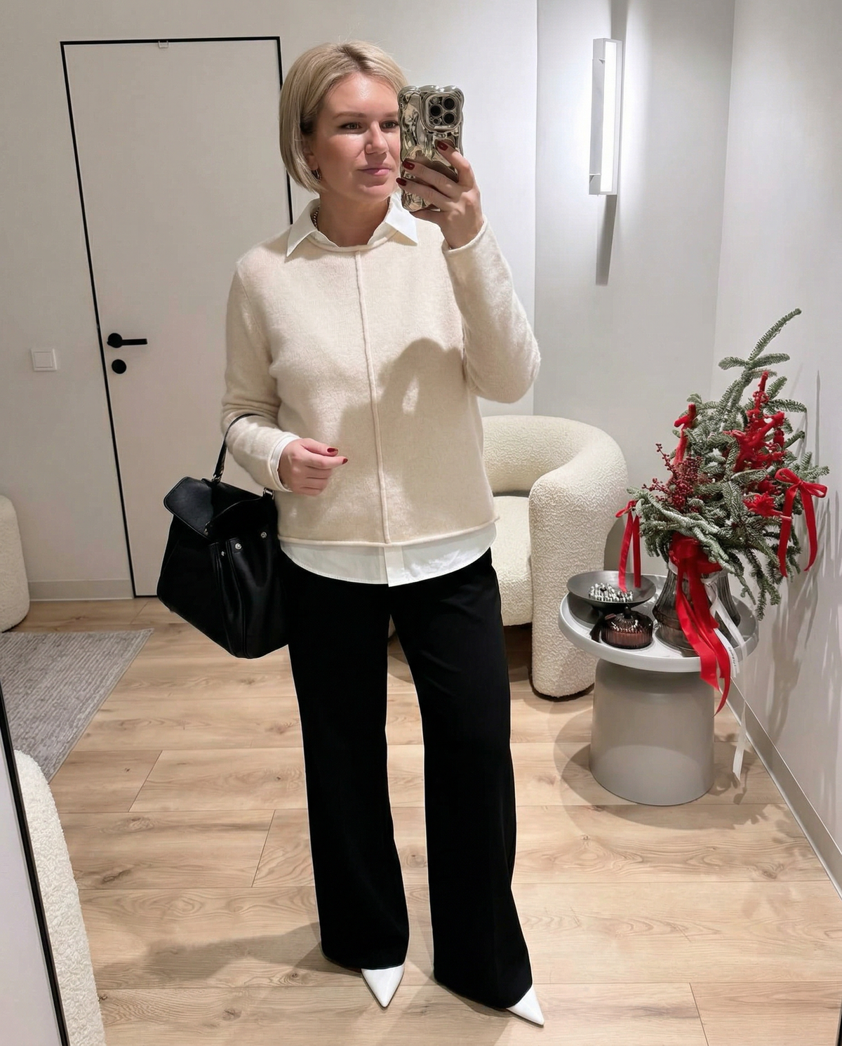 Vera | Casual Crew Neck Knit Top Cream Long Sleeve