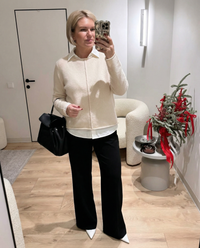 Vera | Casual Crew Neck Knit Top Cream Long Sleeve