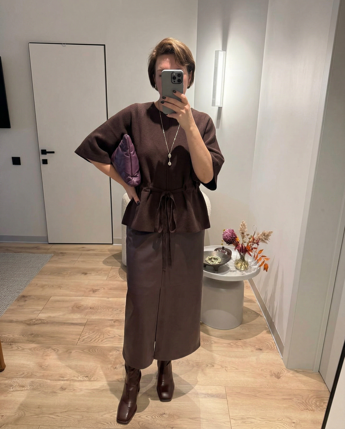 Isla | Drawstring Waist Peplum Top Brown Short Sleeve