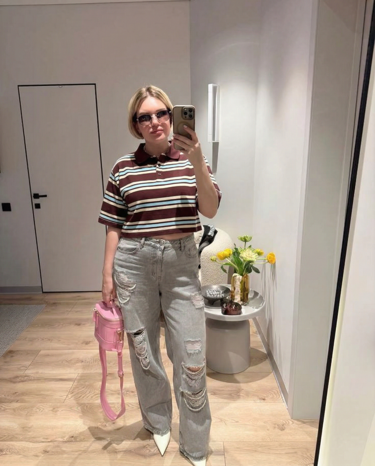 Vera | Striped Polo Shirt Burgundy Cream Light Blue Collared