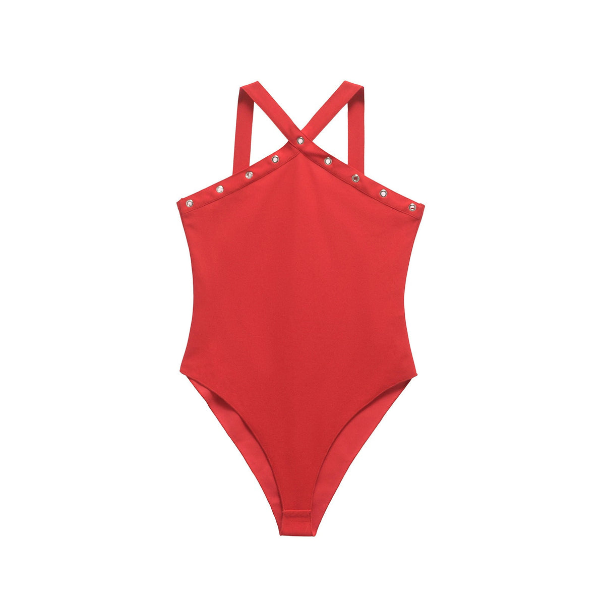 Aria | Halter Bodysuit Red Studded Straps