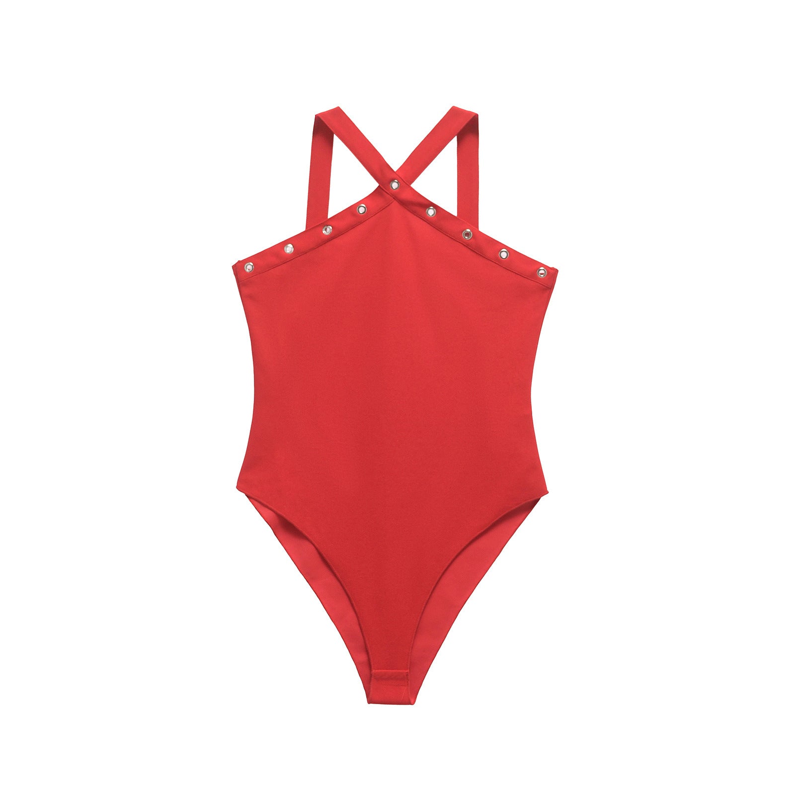 Aria | Halter Bodysuit Red Studded Straps