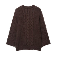 Neve | Oversized Cable Knit Sweater Brown Crew Neck