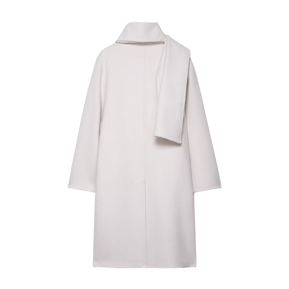 Vera | Wool Long Coat Cream Hooded Scarf Collar