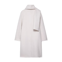 Vera | Wool Long Coat Cream Hooded Scarf Collar
