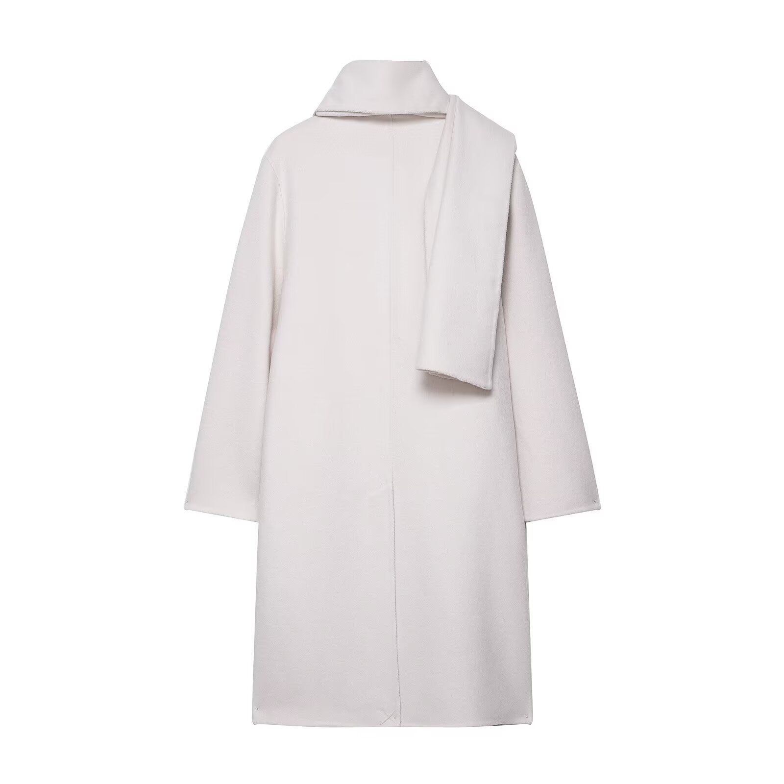 Vera | Wool Long Coat Cream Hooded Scarf Collar