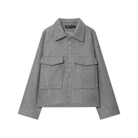 Viola | Utility Jacket Gray Cargo Pockets Zip Up