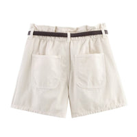 Vera | Tailored Cream Bermuda Shorts Belted