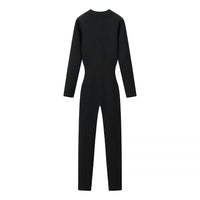 Vera | Knit Jumpsuit Half Zip Black Long Sleeve