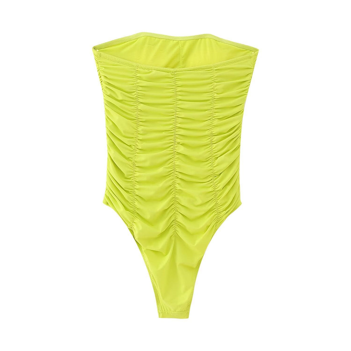 Viola | Ruched Tube Bodysuit Lime Green Strapless