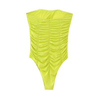 Viola | Ruched Tube Bodysuit Lime Green Strapless