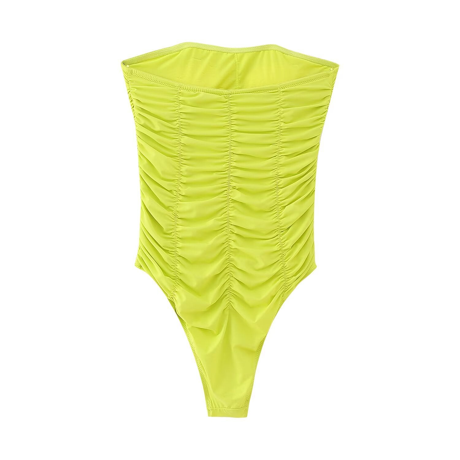 Viola | Ruched Tube Bodysuit Lime Green Strapless