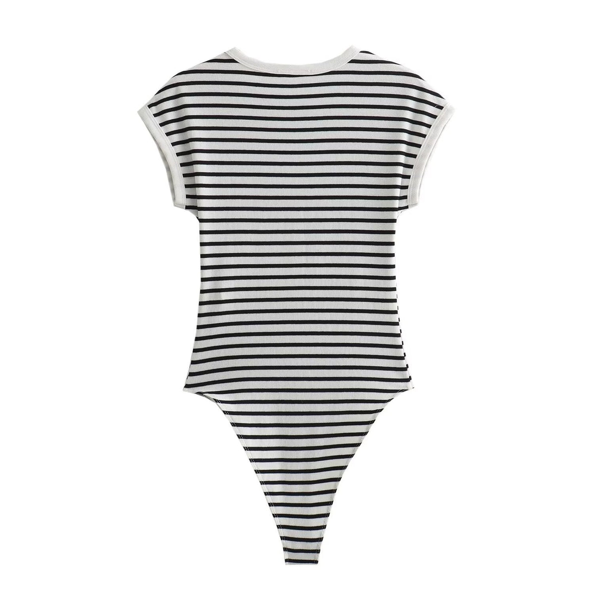 Vera | Striped Knit Bodysuit Cream Black Short Sleeve