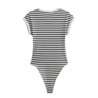 Vera | Striped Knit Bodysuit Cream Black Short Sleeve
