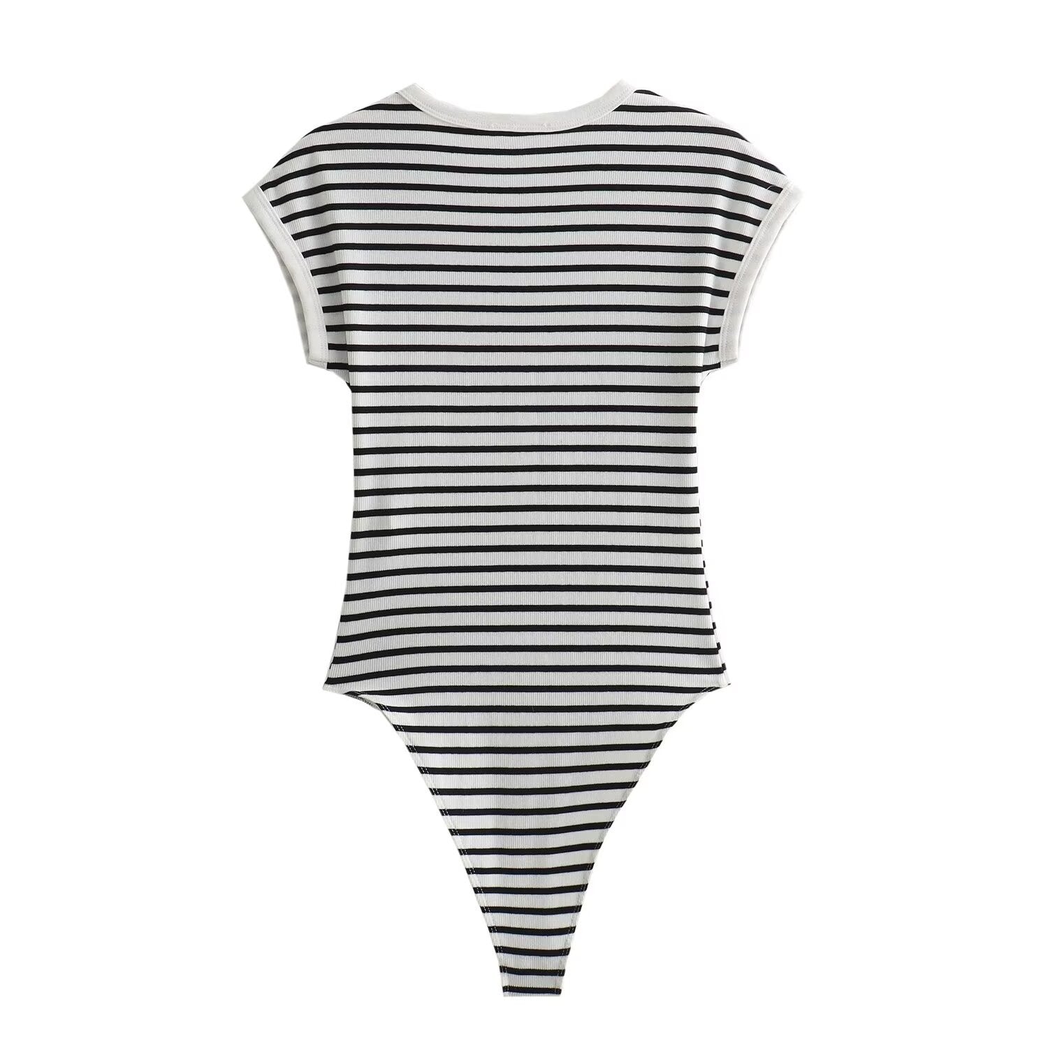 Vera | Striped Knit Bodysuit Cream Black Short Sleeve