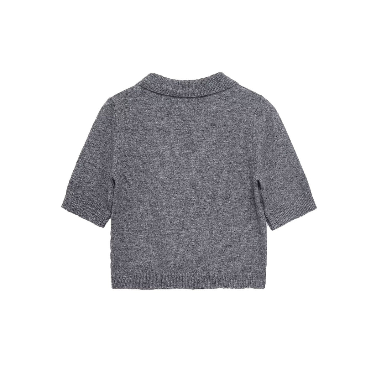 Nell | Short Sleeve Knit Sweater Gray Button Front Collar