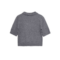 Nell | Short Sleeve Knit Sweater Gray Button Front Collar