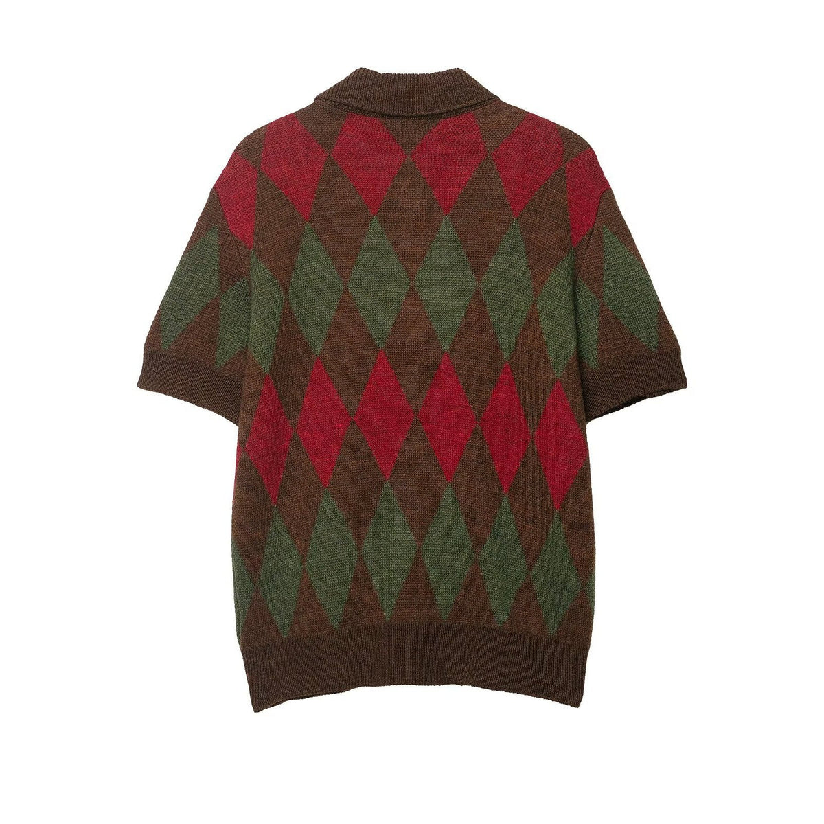 Vera | Argyle Cardigan Brown Red Green Short Sleeve