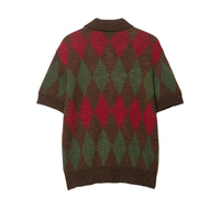 Vera | Argyle Cardigan Brown Red Green Short Sleeve