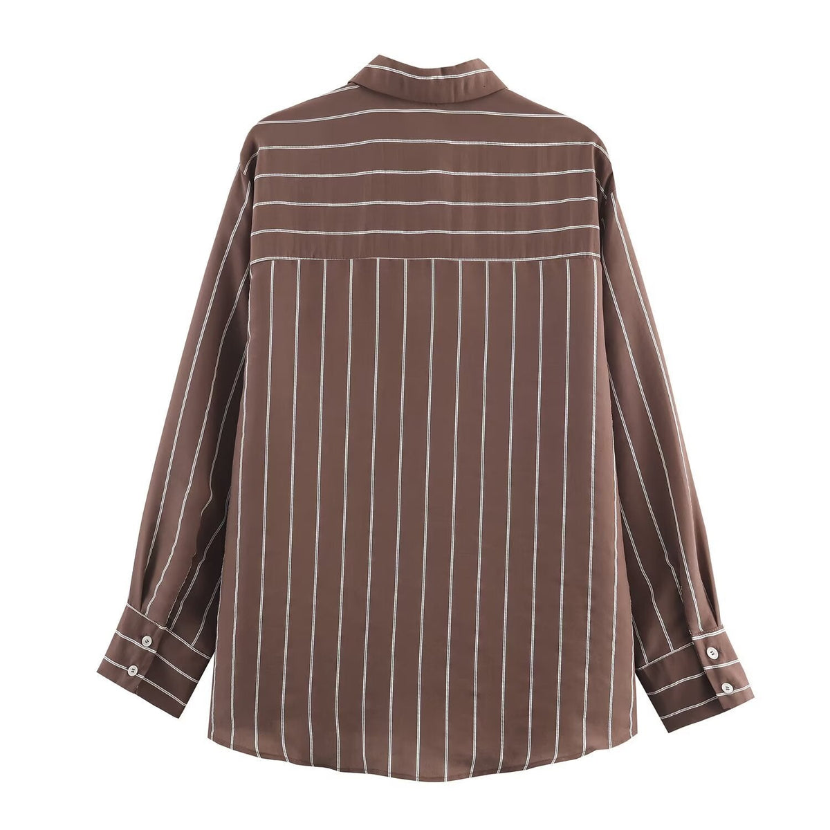 Vera | Striped Button Down Shirt Brown Long Sleeve Pocket