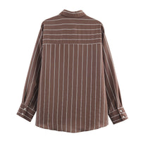 Vera | Striped Button Down Shirt Brown Long Sleeve Pocket