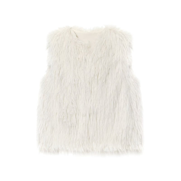 Vera | Faux Fur Vest Cream Long Pile Sleeveless
