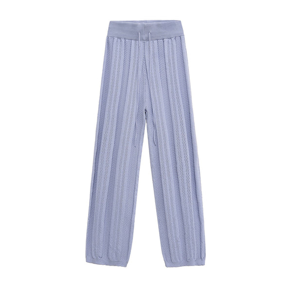 Iris | Casual Cable Knit Wide Leg Pants Periwinkle