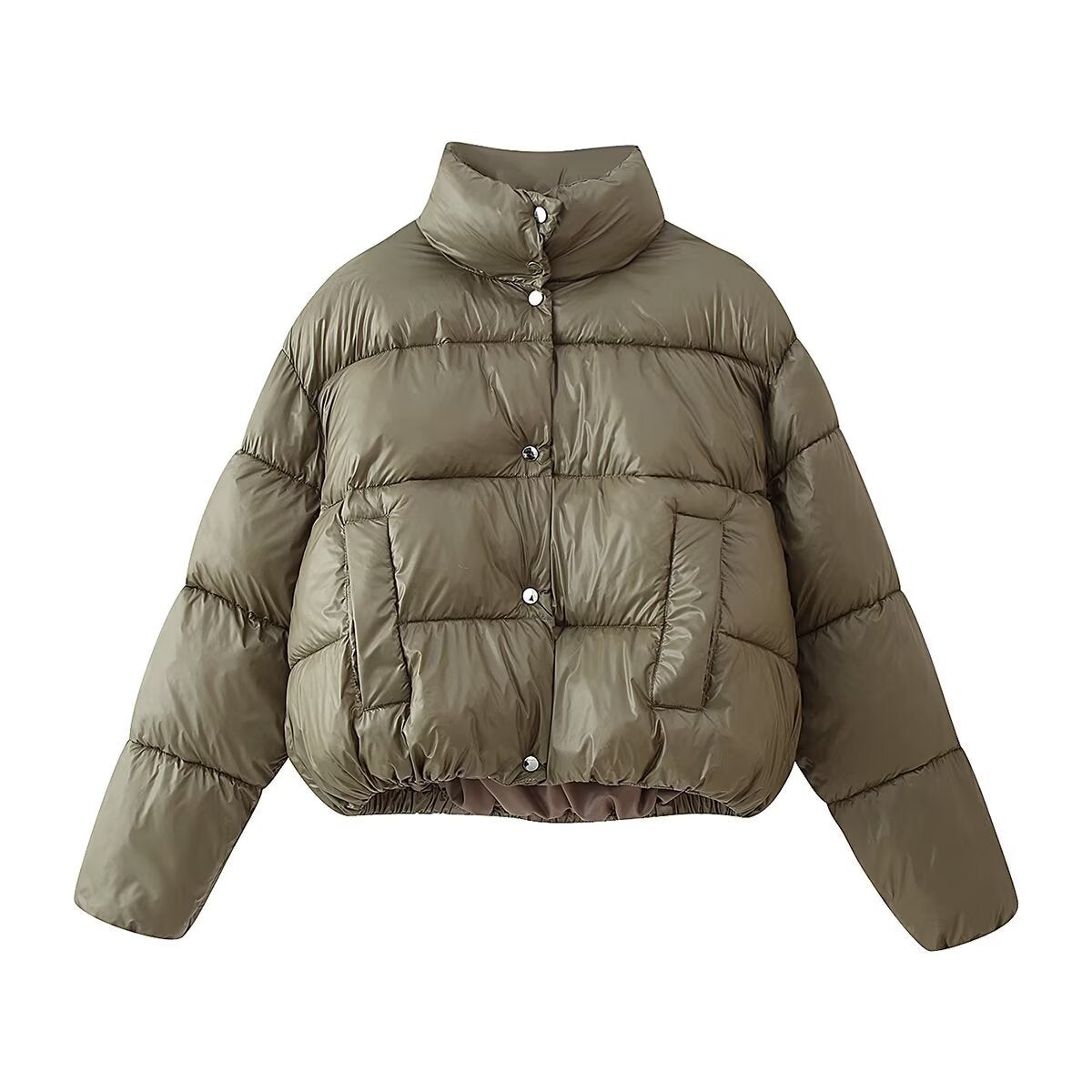 Luisa | Cropped Puffer Jacket Sage Green Button Front