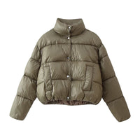 Luisa | Cropped Puffer Jacket Sage Green Button Front