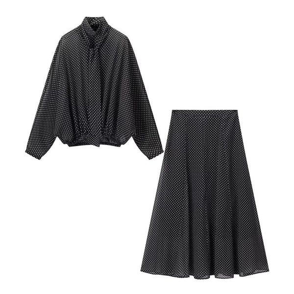 Vera | Polka Dot Skirt Set Black Midi A Line