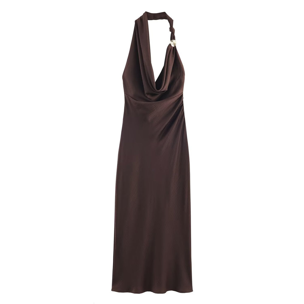 Vera | Halter Maxi Dress Brown Cowl Neck