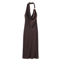 Vera | Halter Maxi Dress Brown Cowl Neck
