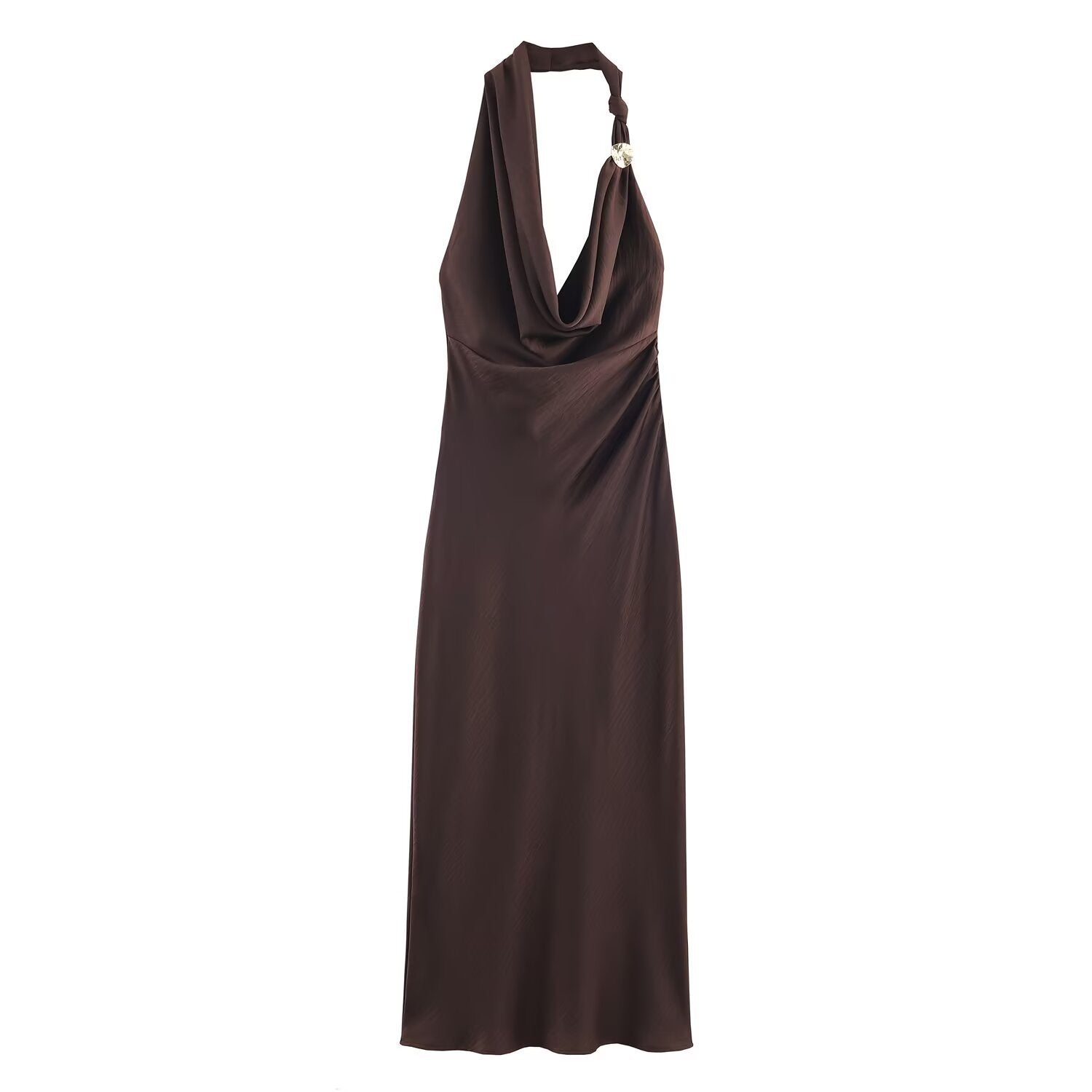 Vera | Halter Maxi Dress Brown Cowl Neck