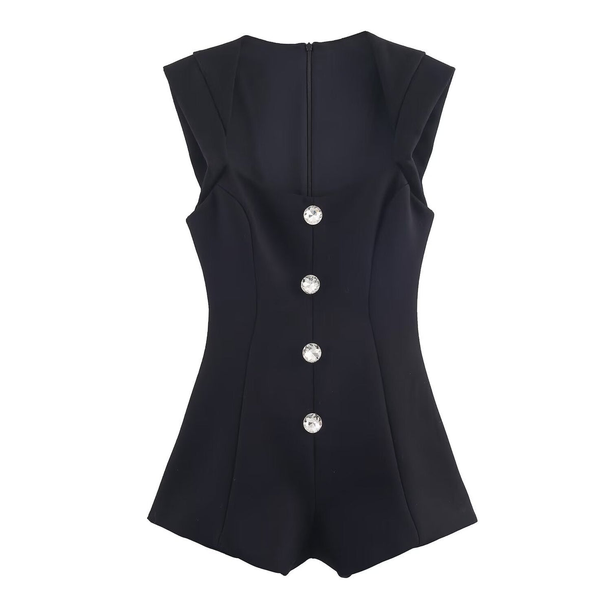 Rue | Black Jumpsuit Crystal Button Detail Sleeveless
